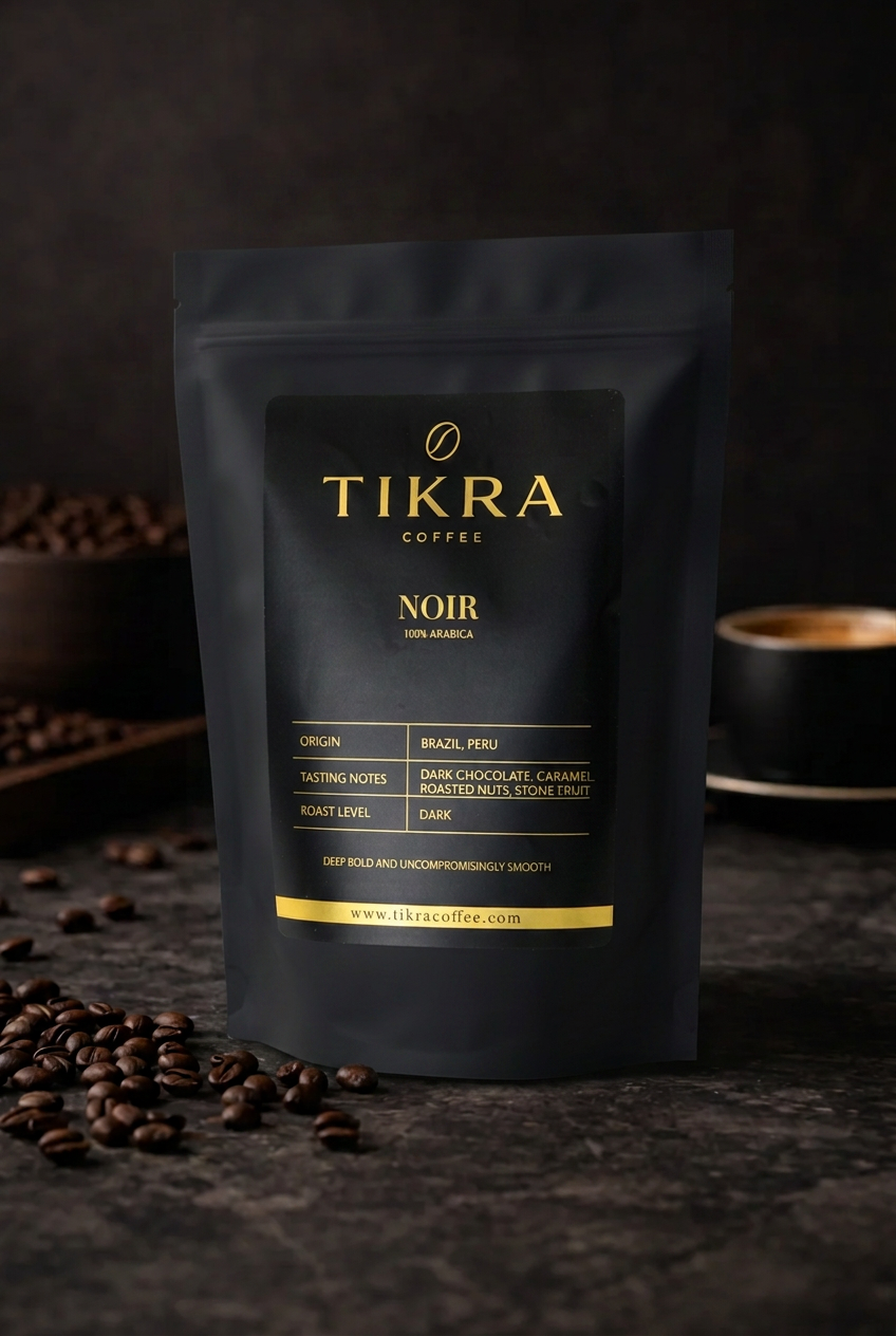 Tikra Noir — 100% Arabica Brazil & Peru dark roast coffee